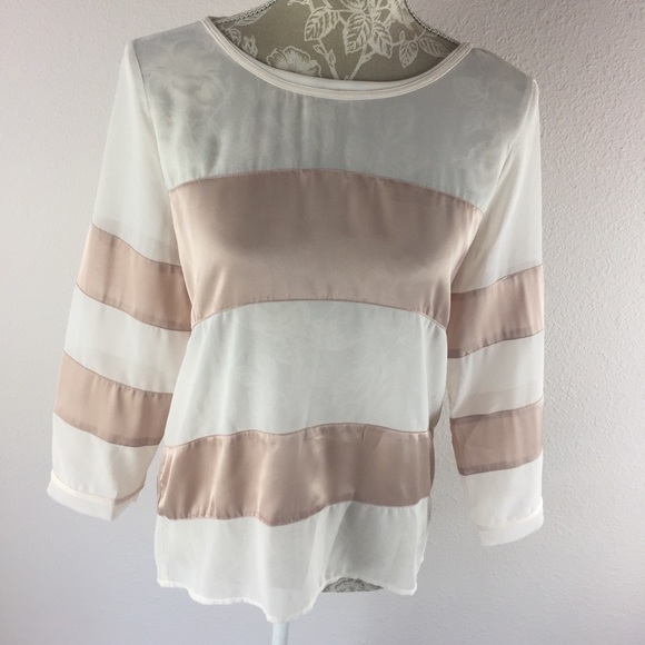 Esley Tops - NWT Esley Sheer Champagne White Stripe Top  Medium